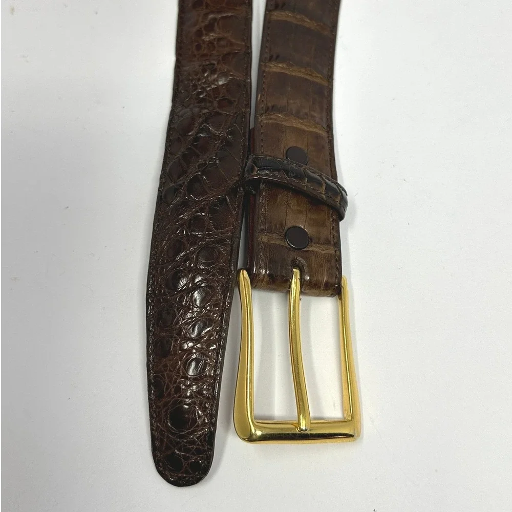Torino Mens Brown South American Crocodile Leather Belt Gold Buckle Size 42 USA